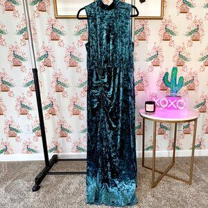 Sleeveless, Mockneck Fall/Winter Dress, Dark Teal Crushed Velvet, sz L, WAYF